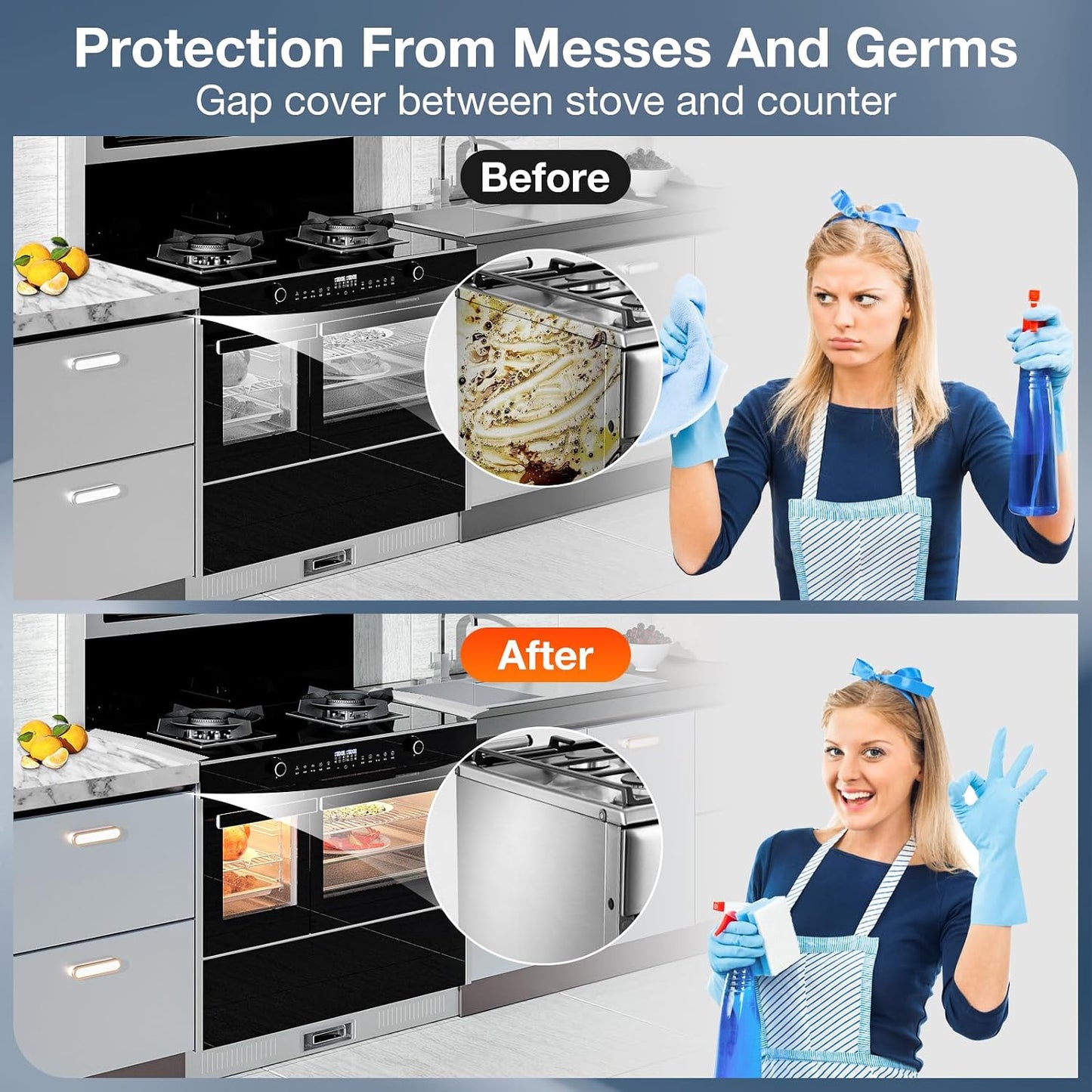 2PCS Kitchen Stove Counter Gap Covers Stainless Steel (13.8"-27.5" Black) | Cooktop Trim Kit, Stove Gap Guards, Oven Gap Filler, Easy to Clean, Heat Resistant & Effectively Protect Stove Gap Filler