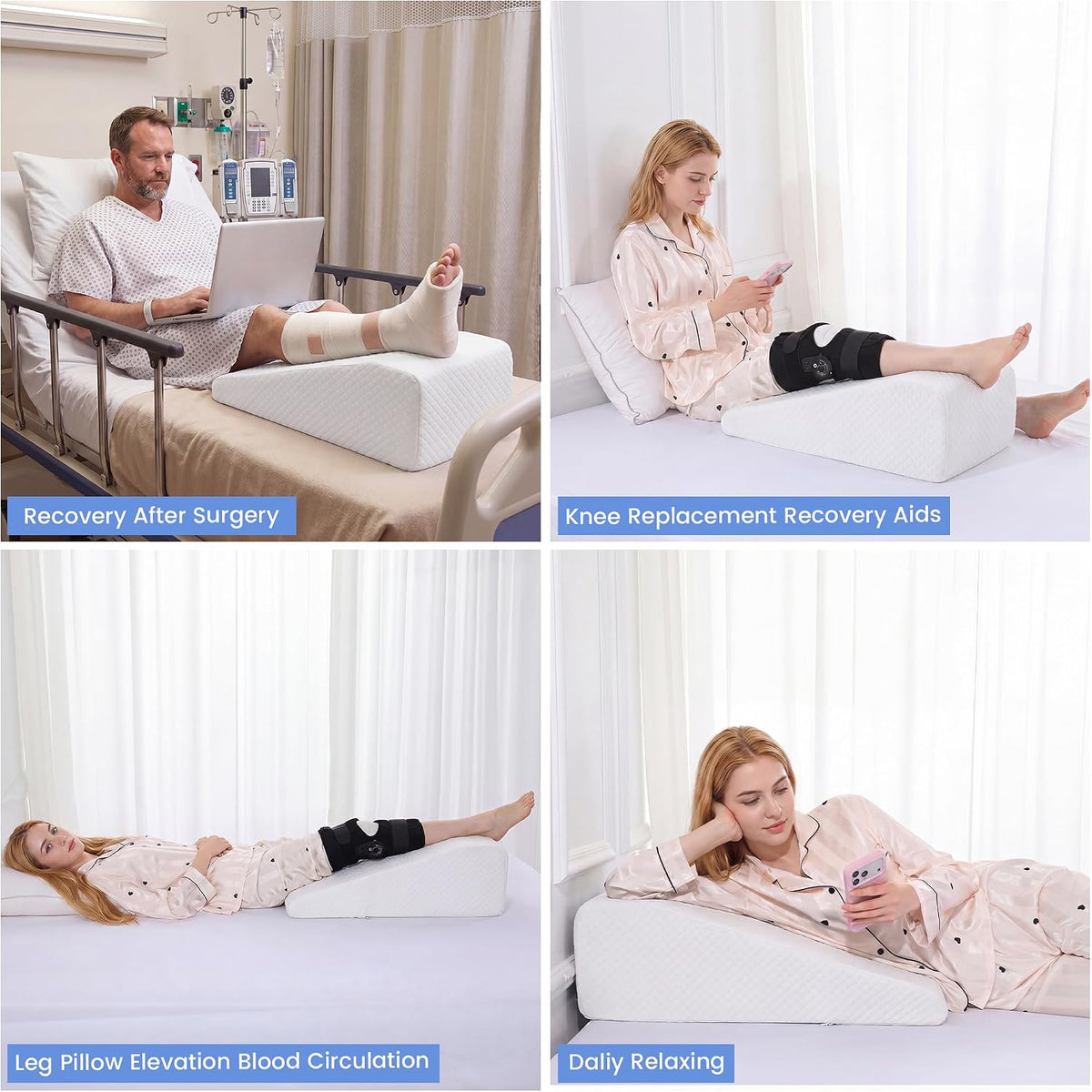 HOMBYS Leg Elevation Pillow for After Surgery, Knee Replacement & Recover, Wedge Pillow for Knee, Hip, Ankle Support, Home Recovery Equipment (Grey, 27in×11.6in×9in)