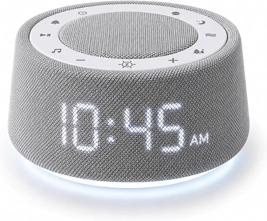 White Noise Alarm Clock for Bedroom, Night Light, Bluetooth Audio | Sleep sounds, Bluetooth speaker, ambient night light, dimmable display, adjustable alarm volume, bedside routine for adults