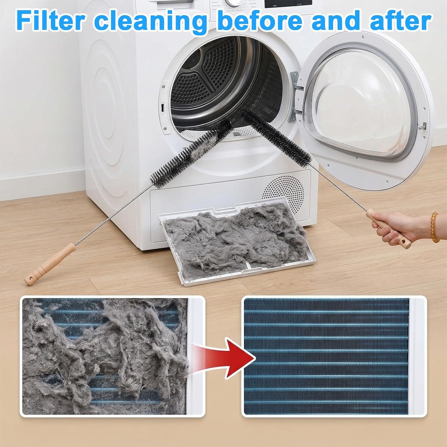 Dryer Lint Cleaner, Dryer Vent Cleaning Brush | Long Flexible with Wood Handle, Lint Brush for Dryer Vent, Quickly Lint Remover (Black, 29.53 inches )