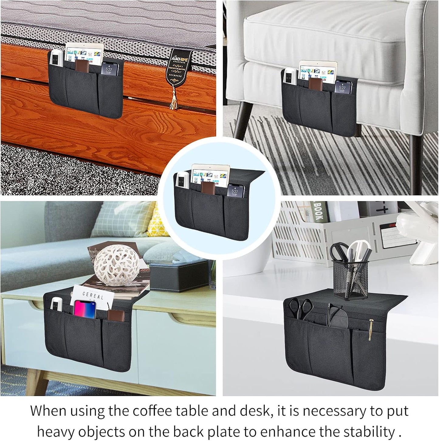Bedside Caddy Bedside Storage Organizer Magazine Phone Tablet iPad Remote Holder, Organizer Caddy for Home College Dorm Bed, Sofa, Bunk Bed (Grey)