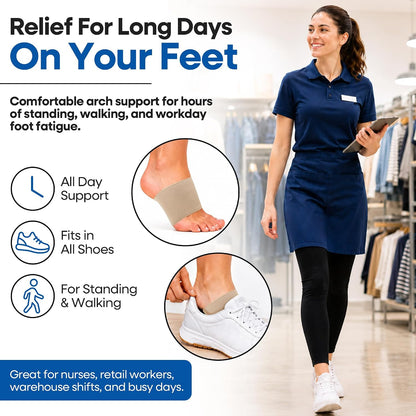 Arch Supports for Plantar Fasciitis Relief - Compression Sleeve & Foot Brace For Heel Pain, Bone Spurs, Flat Feet, High Arches - Copper Infused Arch Support Bands for Women & Men Over Socks - One Size - Beige - 3-PACK