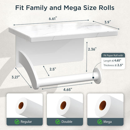 FORIOUS Toilet Paper Holder with Shelf, Natural Marble, Commercial | Brushed Nickel, Wall Mount 304 Stainless Steel Commercial Bathroom Tissue Roll Dispenser, Heavy Duty Washroom Paper Storage