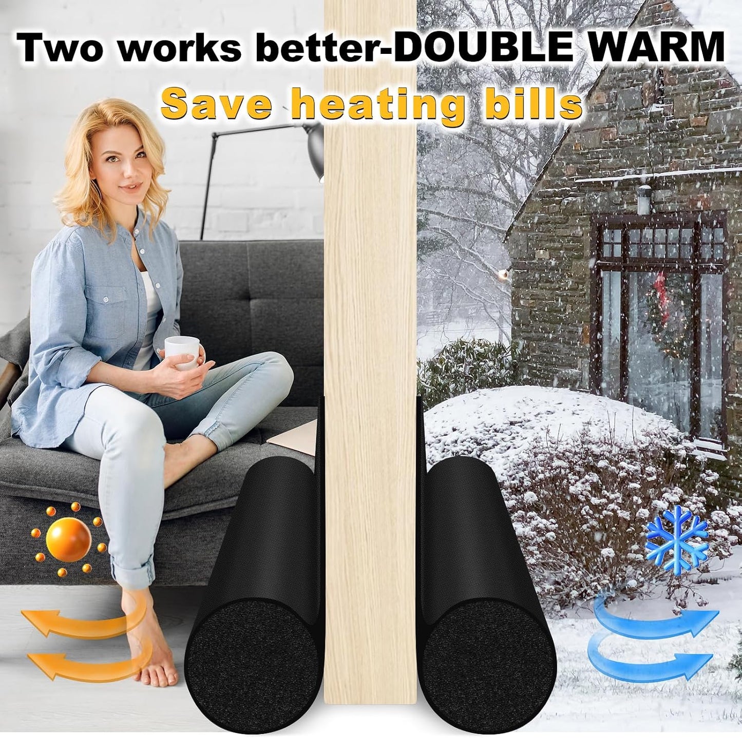 HomeProtect Door Draft Stopper Weather Stripping Door Seal Under Door Sweep Block Cold Air Gaps Front Soundproof Draft Blocker for Bottom of Door Suitable for Interior/Exterior,White
