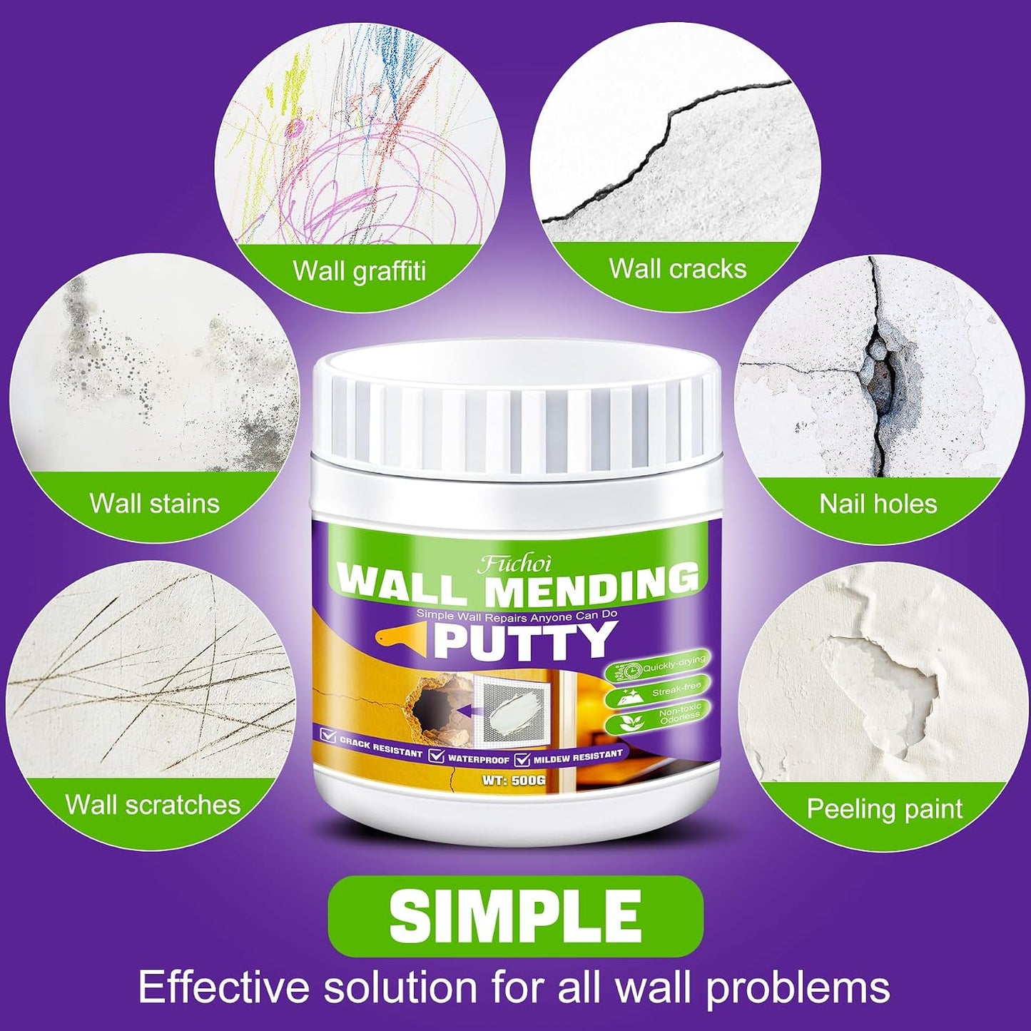 Drywall Repair Kit, 10.5oz Wall Spackle Paste,Drywall Hole Patch Repair Kit | For filling nail holes and crack on wall surfaces,drywall mud plaster with scraper & self-adhesive mesh patches