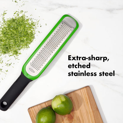 OXO Good Grips Etched Coarse Grater with Handle, Orange | Coarse Kitchen Grater, Sharp Etched Teeth, Non-Slip Handle, Hard Cheese, Vegetables, Chocolate, Easy Grip