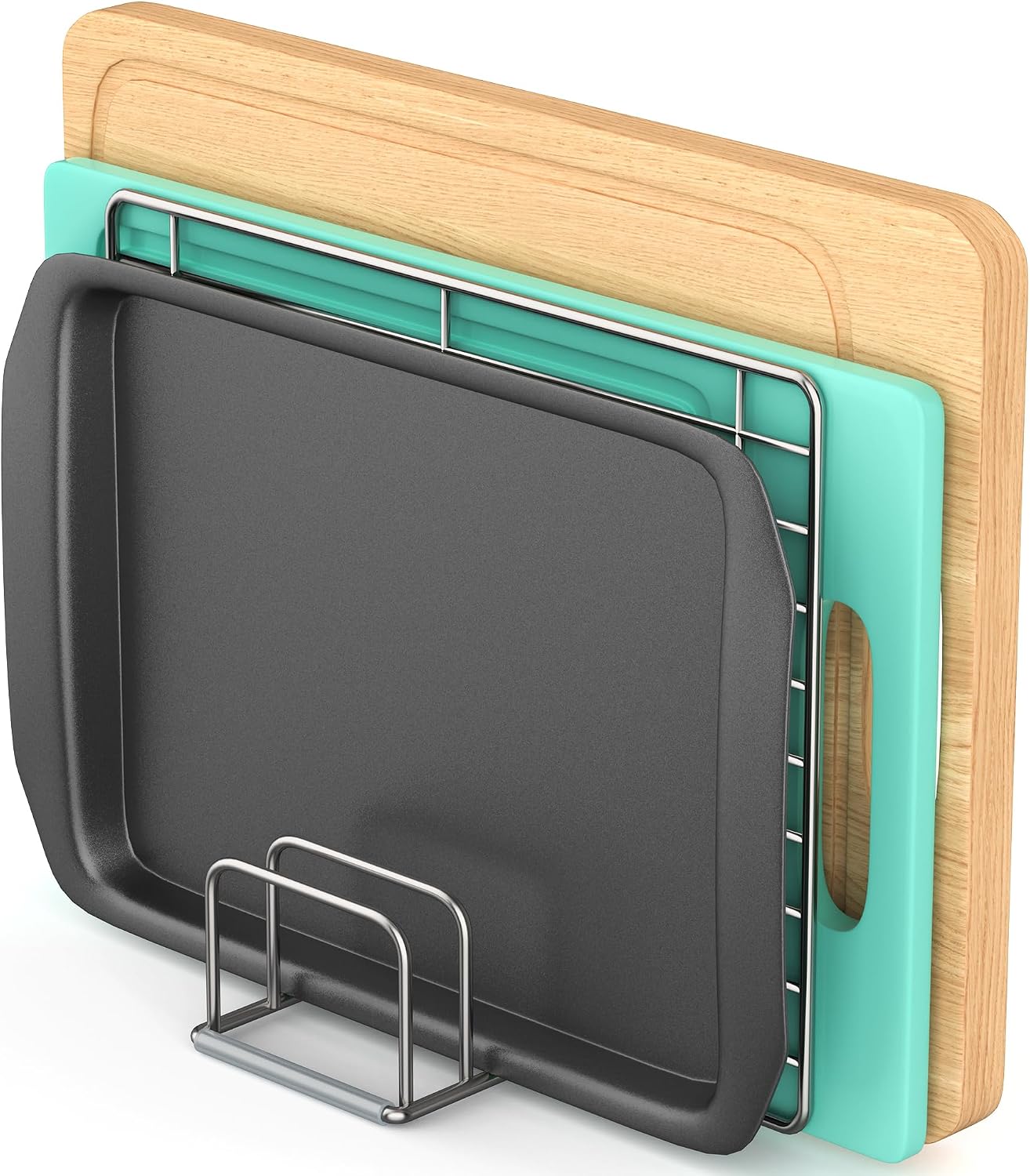 Cutting Board Organizer Holder Stand, Stainless Steel, 1PC(1.0in) | 4 Slots, For Baking Sheet and Cookie Sheet, Storage Rack