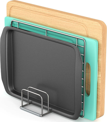 Cutting Board Organizer Holder Stand, Stainless Steel, 1PC(1.0in) | 4 Slots, For Baking Sheet and Cookie Sheet, Storage Rack