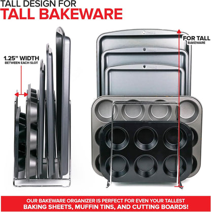 Stock Your Home Black (2 Pack) Extra Tall Steel Baking Pan Organizer Rack for Cabinet Storage or Kitchen Counter, Cookie Baking Sheet Organizer with Dividers, Muffin Tin and Cutting Board Holder