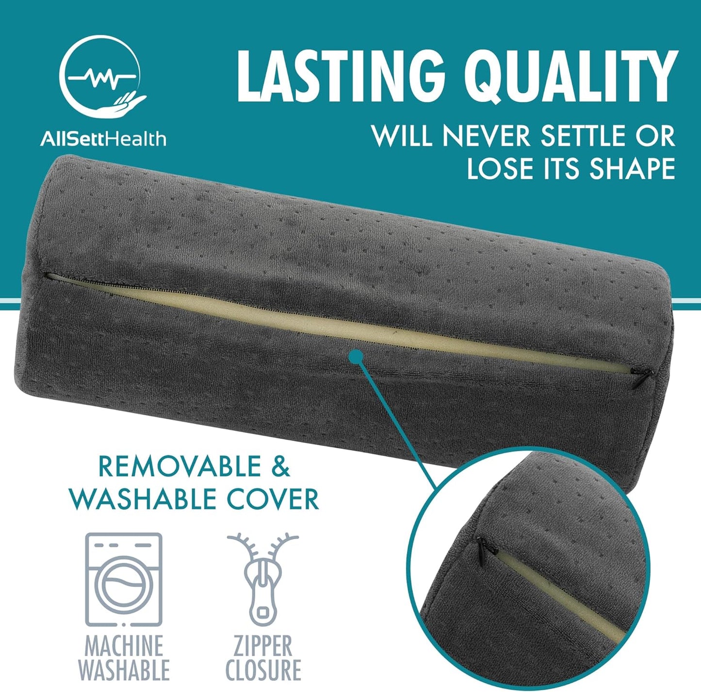 AllSett Health Firm Cervical Neck Roll Memory Foam Pillow, Bolster Pillow, Round Neck Support for Sleeping | Bolster for Bed, Legs, Back and Yoga