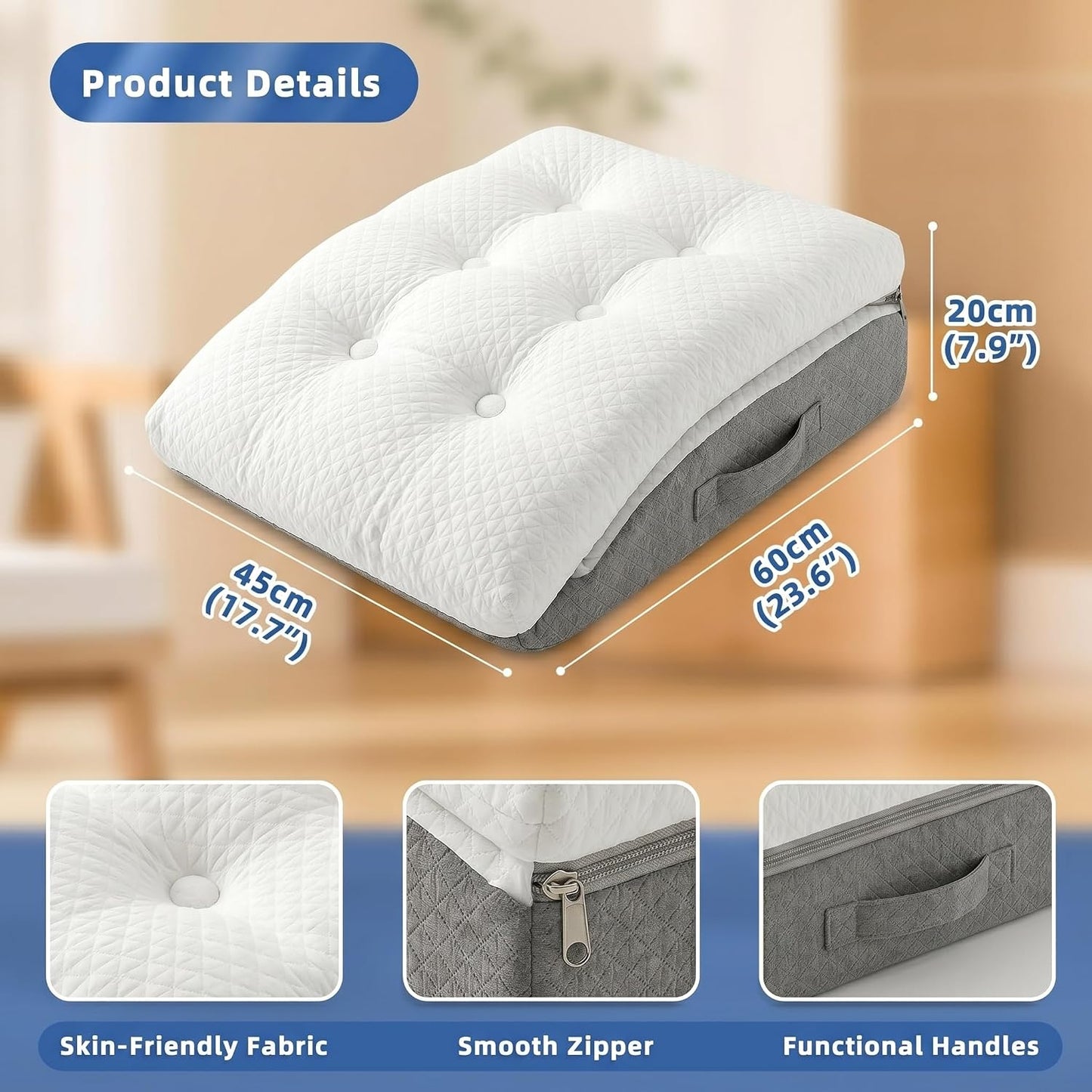 Leg Elevation Pillow,Memory Foam Sleeping Support Pillow, Dual Layer Bed Wedge Pillow for Legs, Knee Wedge Pillow, Removable Washable Cover