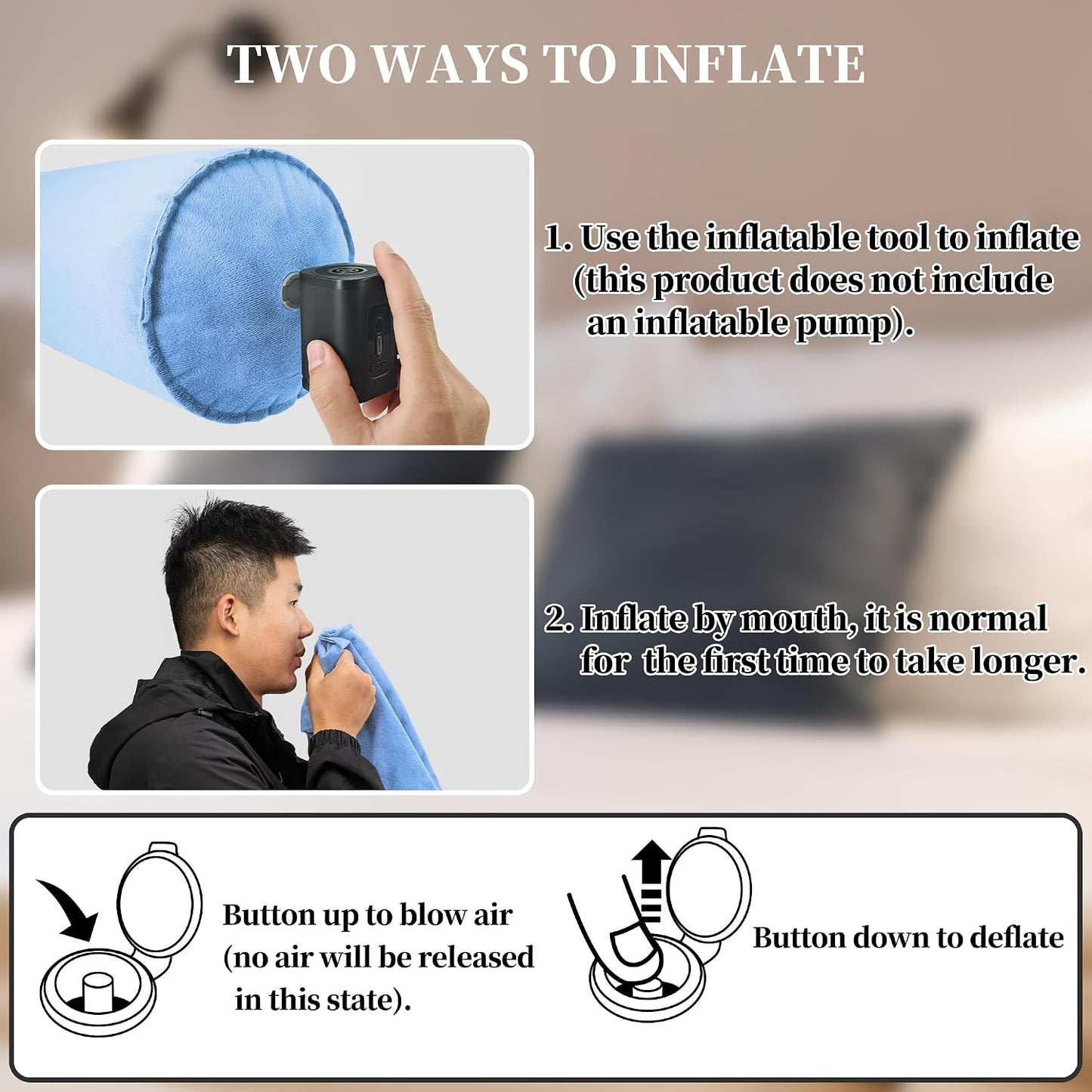 ONTYZZ Inflatable Round Neck Pillow Cervical Roll Pillow, 4.9 * 14.96 inch | Cylinder Bolster Pillow for Head, Neck, Back, Legs and Yoga, Grey