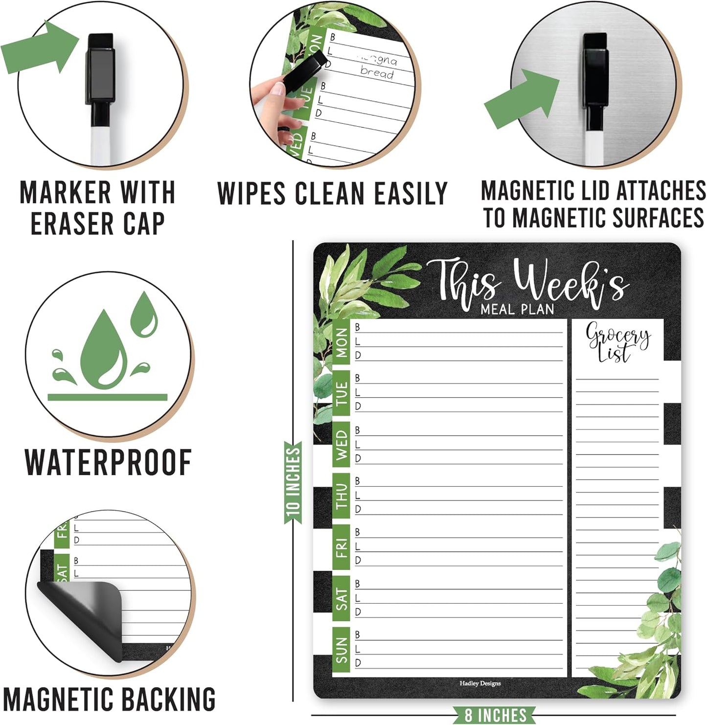 Hadley Designs Weekly Meal Planner for Fridge - Dinner Menu Board for Kitchen, Colorful Weekly Menu Board Dry Erase, Dry Erase Meal Planner for Fridge