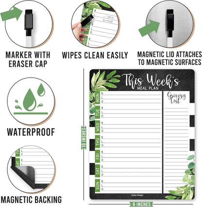 Hadley Designs Weekly Meal Planner for Fridge - Dinner Menu Board for Kitchen, Colorful Weekly Menu Board Dry Erase, Dry Erase Meal Planner for Fridge