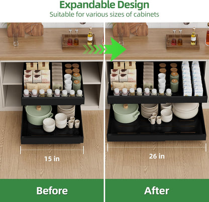 PAKETA 4 Pack Expandable Pull Out Cabinet Organizer,21" Deep | Pull Out Drawers for Cabinets with width from 12" to 20",Sliding Drawers for Cabinets with Upgrade 3 Slide Rails,hold 65 lbs