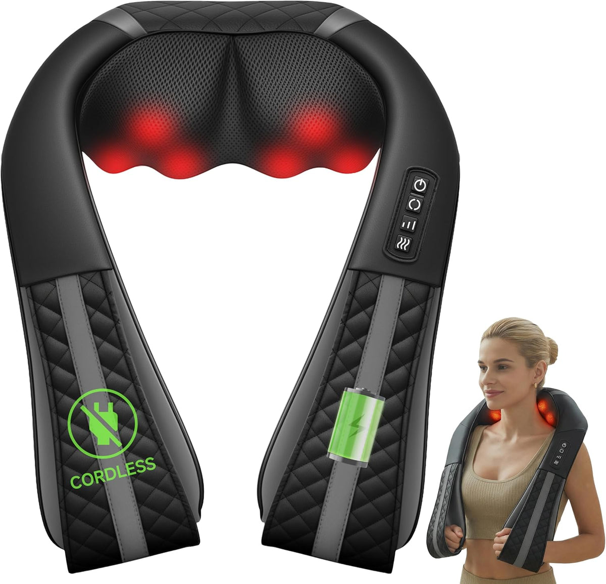 Shiatsu Neck & Shoulder Massager with Heat, Deep Tissue Back Massager