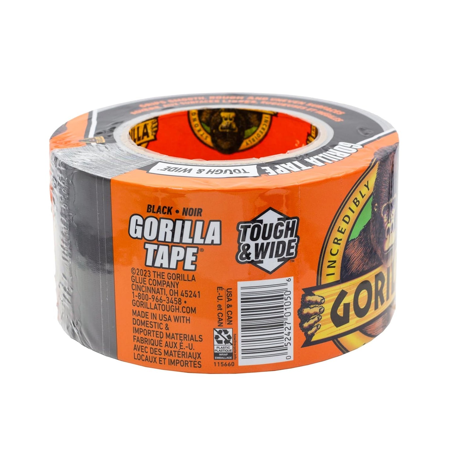 Gorilla Tough & Wide Heavy Duty Duct Tape, Black, 2.88" x 25 yd, 1-Pack | Weather Resistant, Indoor & Outdoor Use, Double-Thick Adhesive, Reinforced Backing, Hand-Tearable