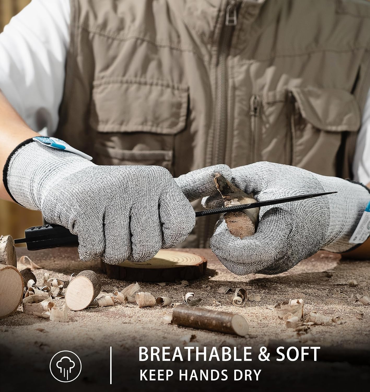 JDL Large Blue Cut Resistant Gloves with Touch Screen, Food Grade, ANSI A5, 3D Stretch Fit, Firm Grip, Suitable for Oyster Shucking, Meat Slicing, Kitchen Protection