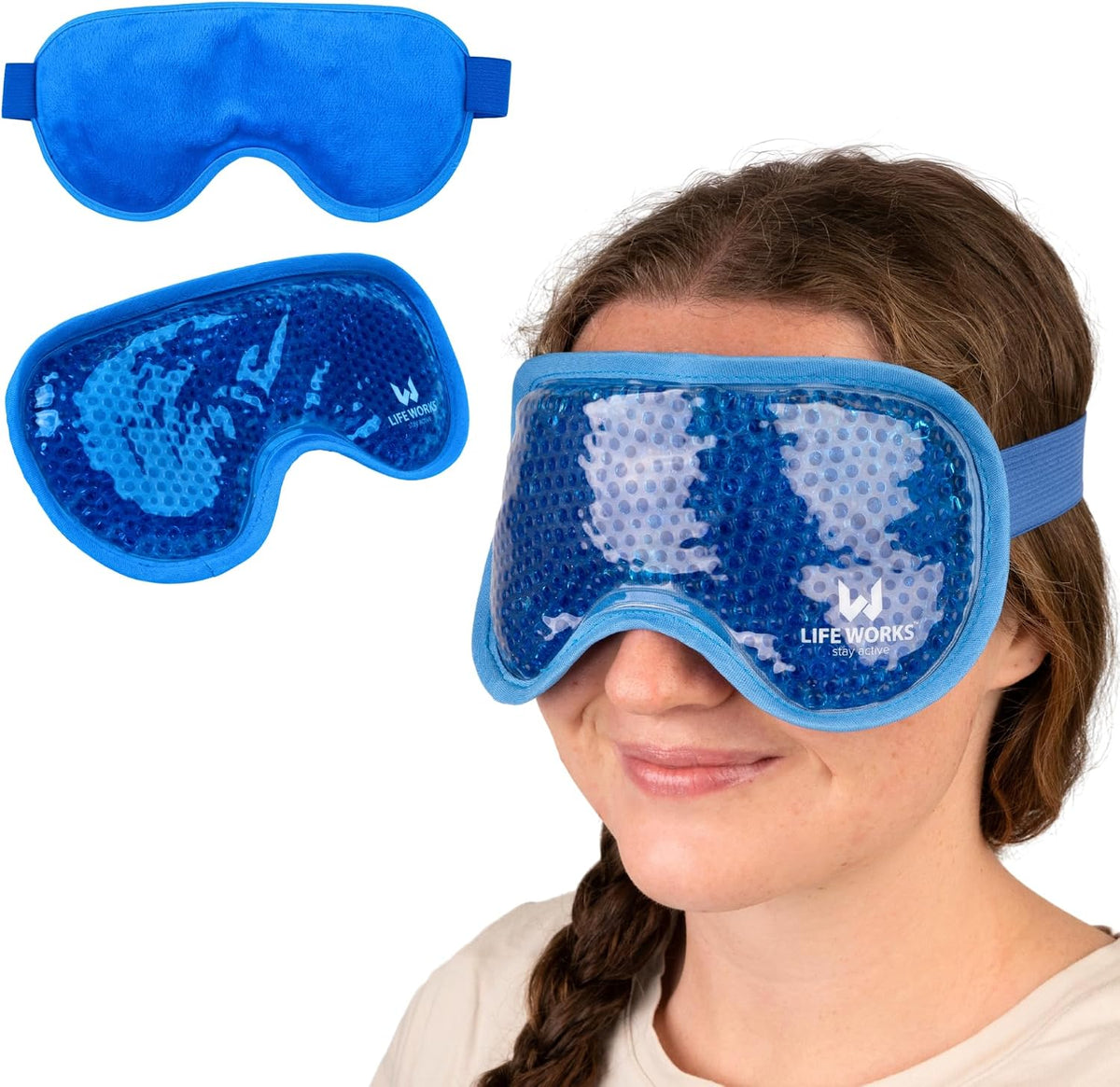 LIFE WORKS Gel Eye Mask with Cutout, Reusable, Hot or Cold, Blue