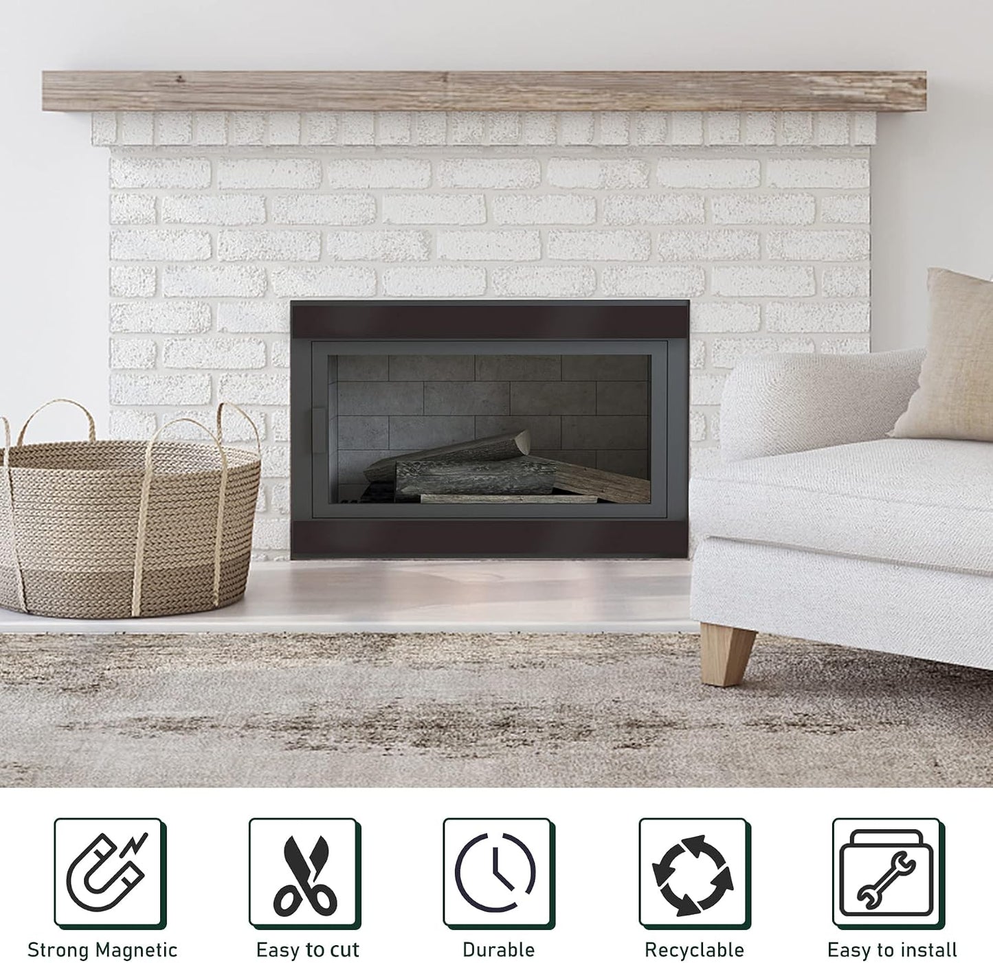 Flehomo Magnetic Fireplace Draft Stopper - Fireplace Cover to Block Draft from Vent, Prevent Cold Air and Heat Loss, Magnetic Fireplace Screen for Indoor Chimney, 2 Pack (36 x 6 inch)