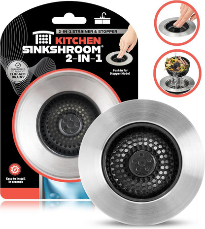 Kitchen SinkShroom Revolutionary Clog-Free Stainless Steel Sink Strainer, Black, 1-(Pack)