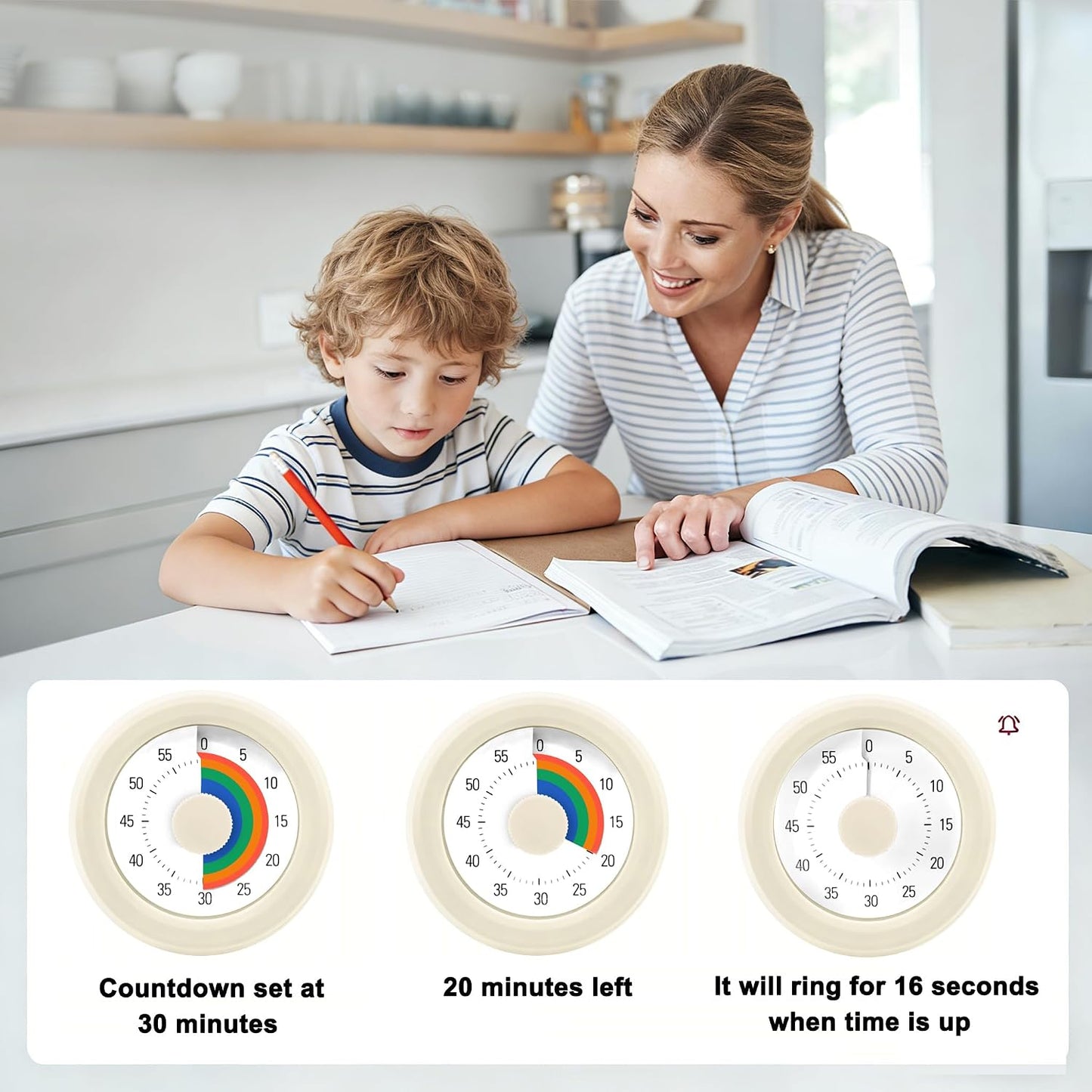 60 Minute Visual Timer with Silent Operation Visual Countdown Timer Rainbow Disk 60 Minute Countdown Timer Task Reminder Home and Kitchen Timer for Kids Desk, Office Meetings (Green)