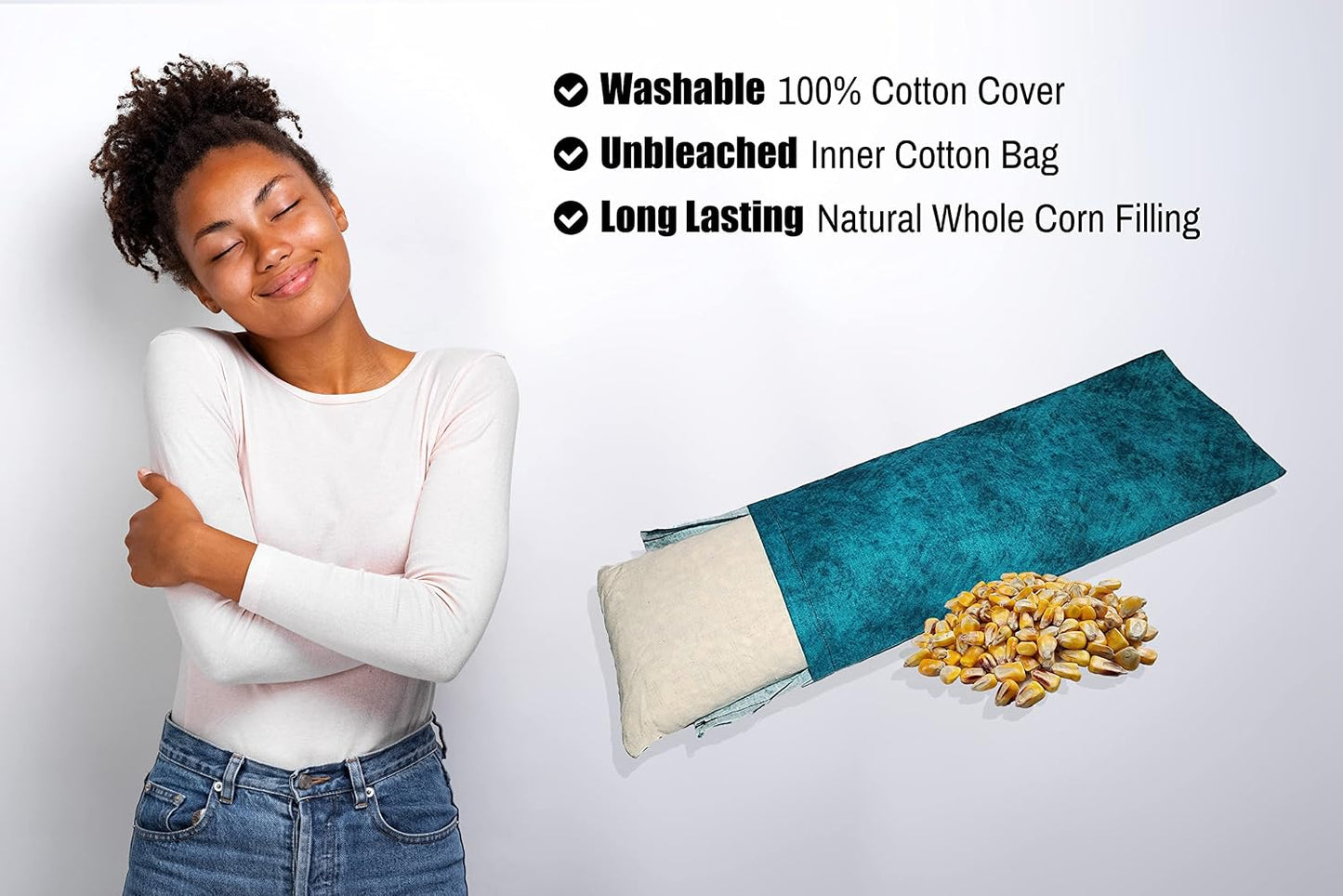 Microwavable Corn Filled Heating Pad and Cold Pack/Washable 100% Cotton Cover (Cross Hatch - Mint, 7.5in W x 11in L)