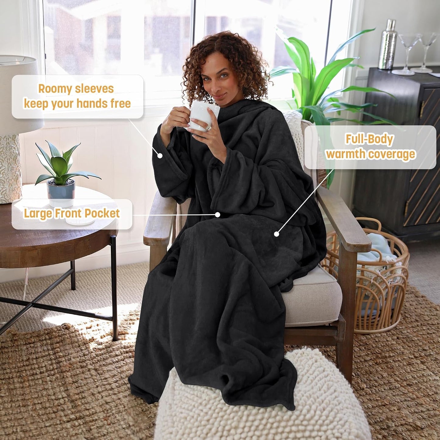 Catalonia Wearable Blanket with Sleeves for Women & Men, Fleece Wrap Throw | Cozy Sleeve Design for Hands-Free Comfort, Perfect for Reading, TV Time & Relaxing, Christmas & Birthday Gift