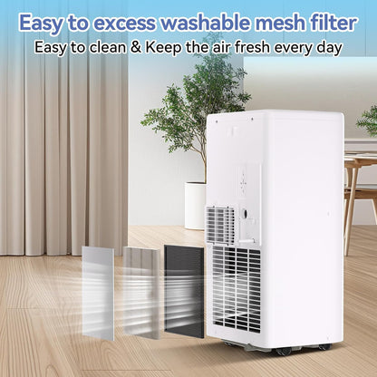 10000 BTU Portable Air Conditioner, 3 In1 Cooling Dehumidifier Fan, Quiet Fast Cooling, 4 Way Swing, LED Display, Remote, 24H Timer, 360° Wheels, Window Kit, Cools Rooms Up to 450 Sq.ft