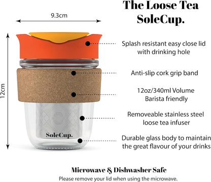 Large Travel Mug Loose Tea Infuser - Detachable Tea Strainer with Spill Proof Lid - 18oz/530ml BPA-Free Reusable Glass Travel Coffee Cup with Cork Band (Pink, 18oz)