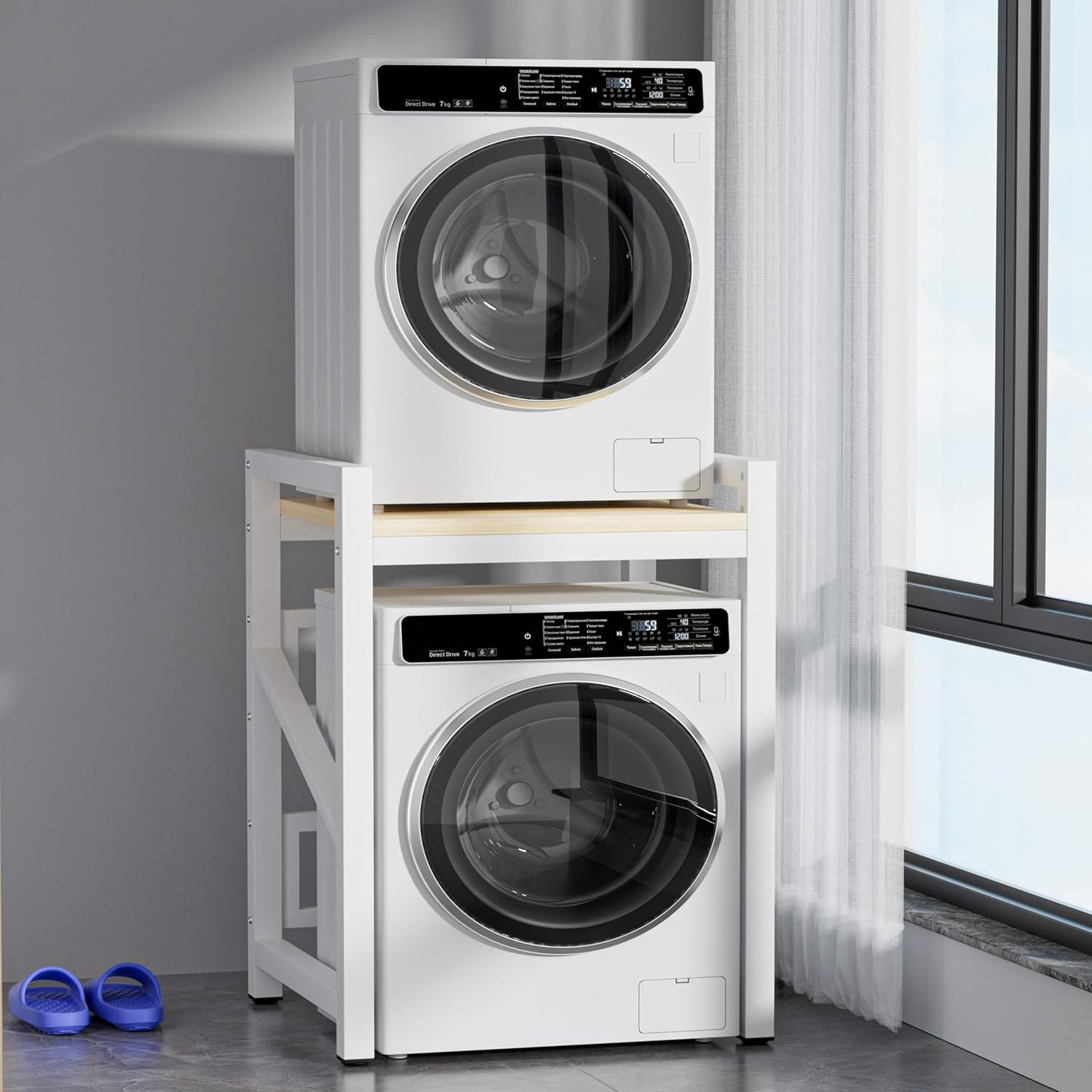Over The Washer and Dryer Storage Shelf, Widen 29.5in & Height Adjustable | Space Saver Washer Dryer Stacking Rack Kit, 1.2mm Wall Thickness, 660lbs Capacity, for Laundry Room, Bathroom