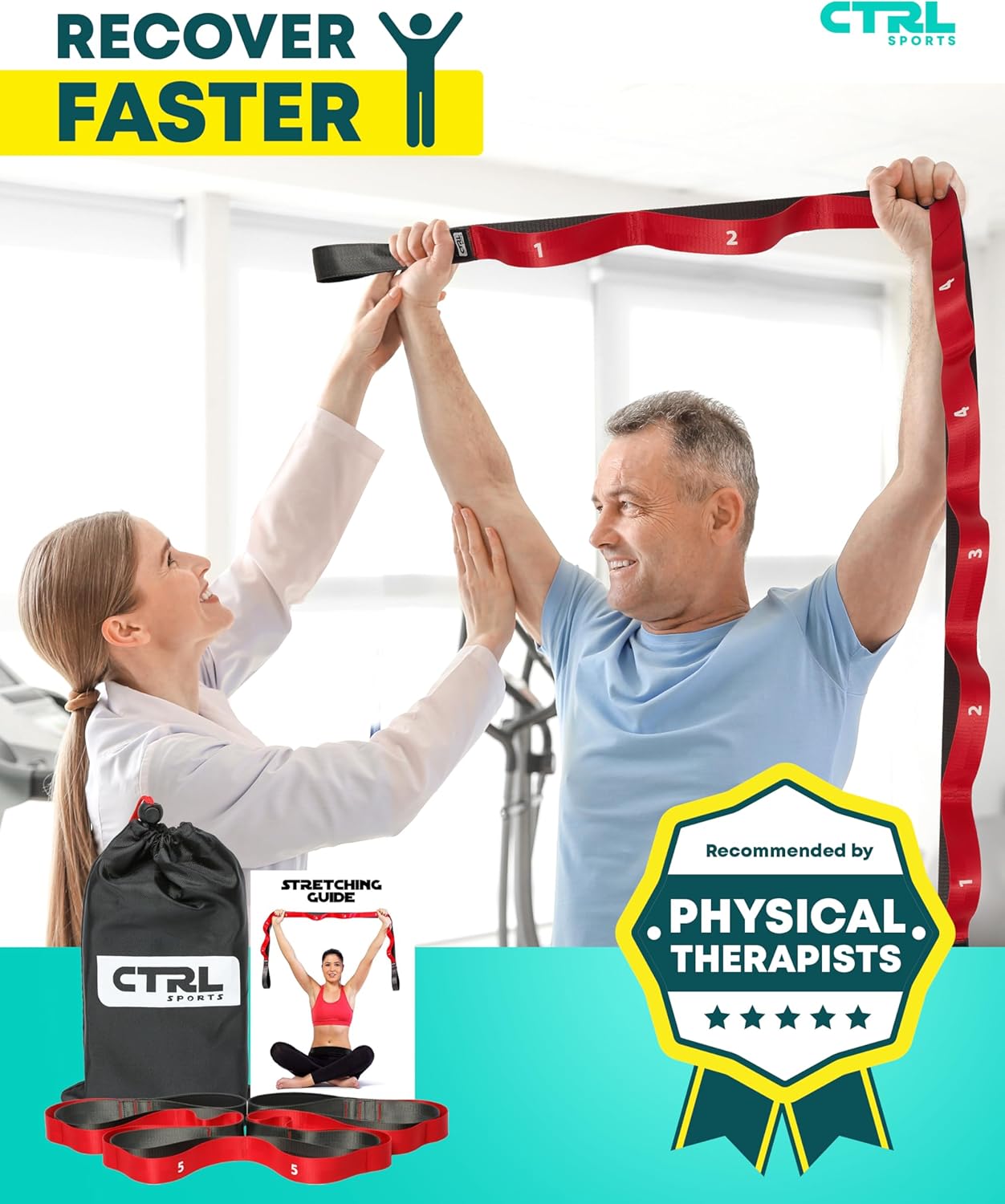 Stretching Strap with Loops - Non Elastic Stretch Band for Physical Therapy, Yoga Strap for Stretching Equipment, Stretch Bands for Exercise and Flexibility - Fascia, Hamstring and Leg Stretcher Belt