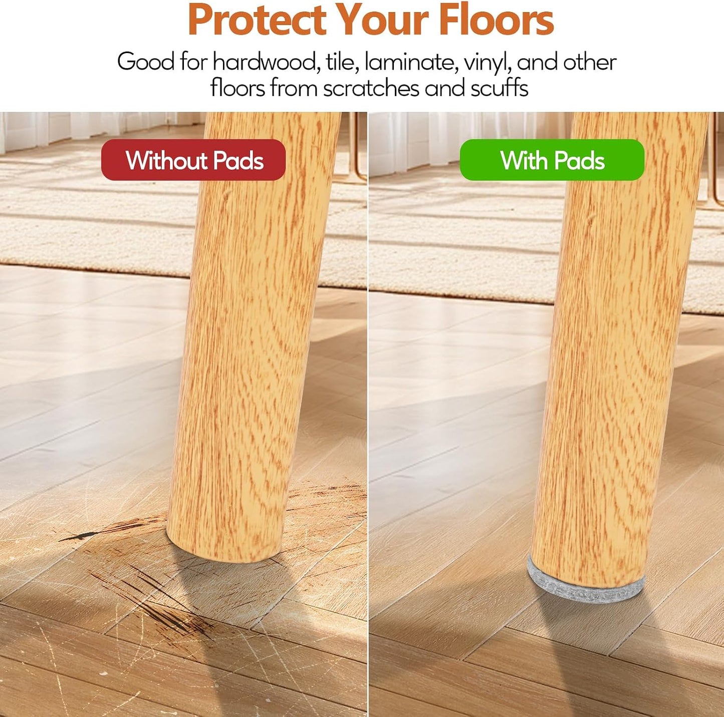 Furniture Pads 300 Pack Furniture Felt Pads for Hardwood Floors, Beige | Huge Quantity Self Adhesive Anti Scratch Floor Protector for Furniture Legs with 60 Cabinet Door Bumpers