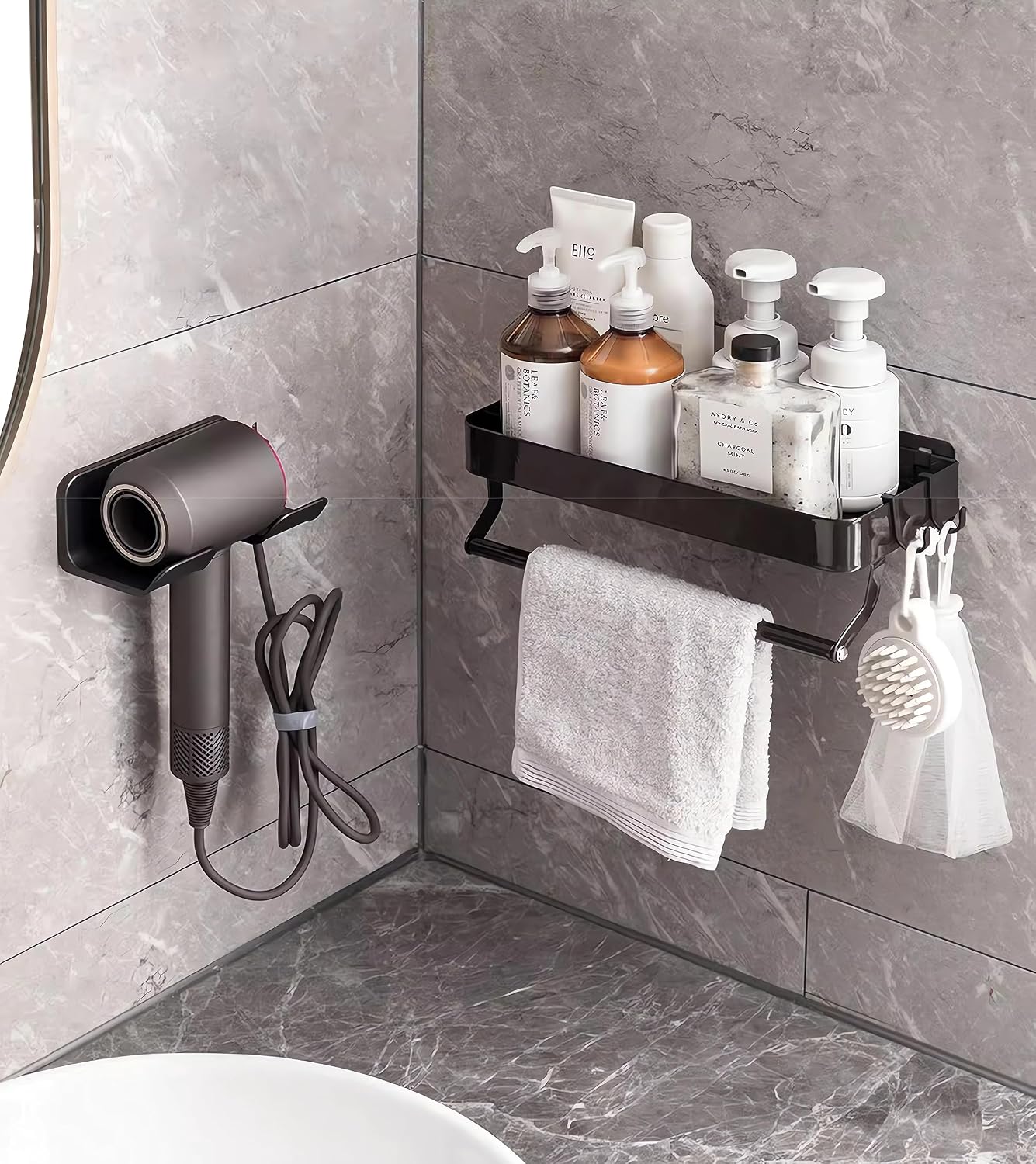 Universal Hair Dryer Holder, Self Adhesive Wall Mount, White | Universal storage rack fits most brand blow dryers, ideal for bathroom organization
