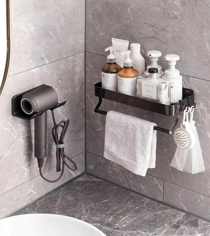 Universal Hair Dryer Holder, Self Adhesive Wall Mount, White | Universal storage rack fits most brand blow dryers, ideal for bathroom organization
