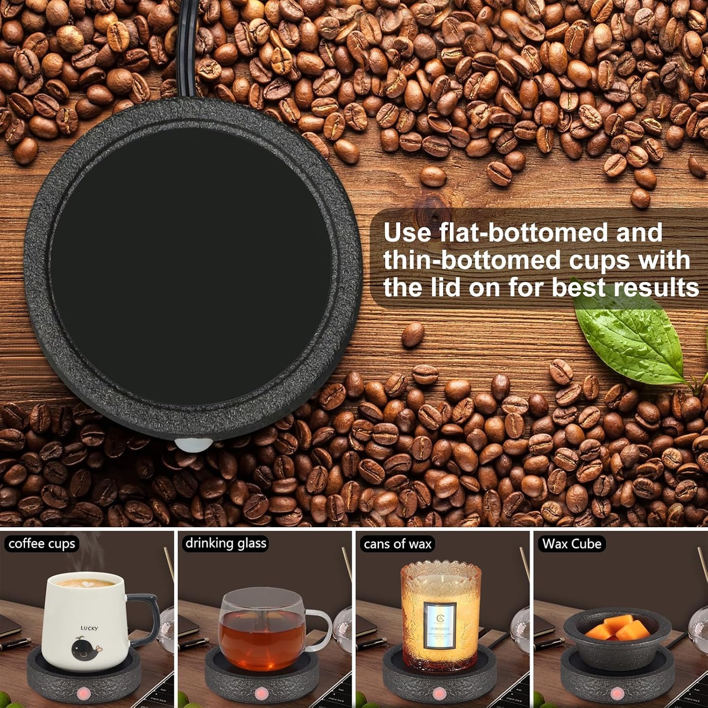 MOCOSA Candle Warmer Plate,Coffee Mug Warmer for Desk, Electric Candle Warmer for Home Office, Fragrance and Heating Cup Warmers for Tea and Milk, Hot Chocolate as Gifts for Women Mom（Black-No Cup）