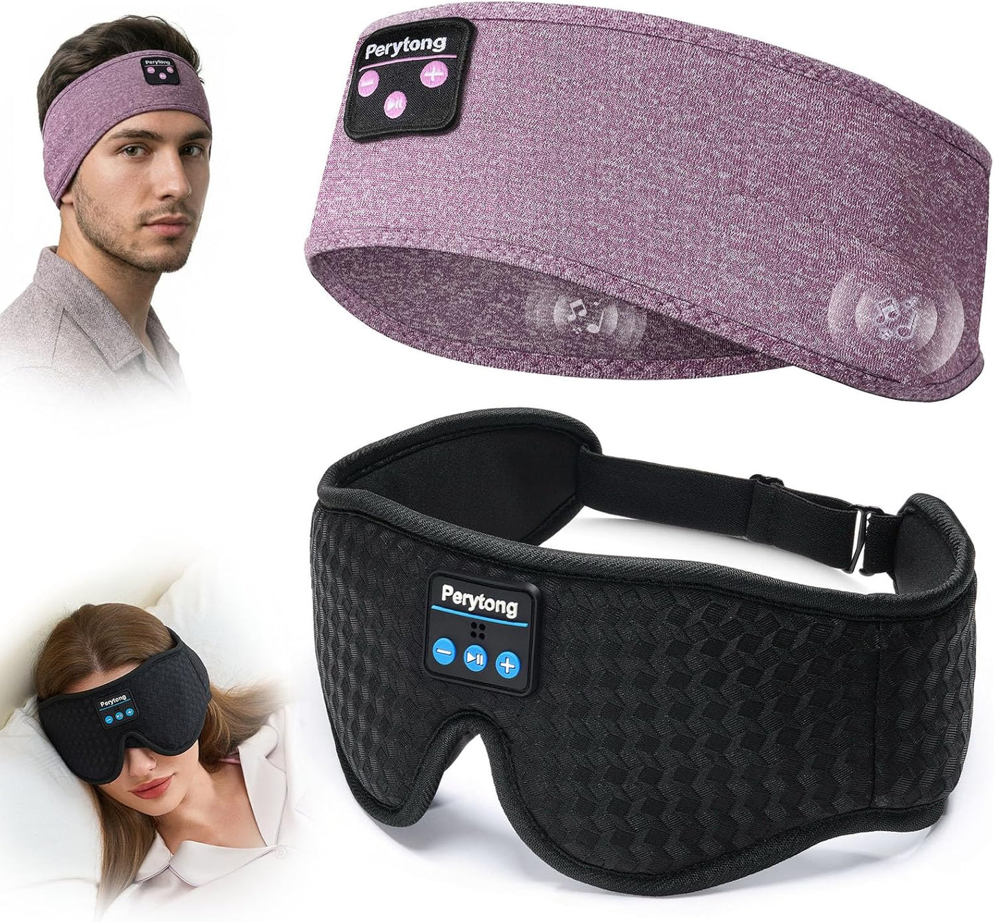 2-Pack Sleep Headphones & 3D Sleep Mask Set, Sleep Headband Headphone & Wireless Eye Mask with Ultra-Thin Speakers for Side Sleepers, Idea for Running, Workout, Insomniac, Travel, Meditation