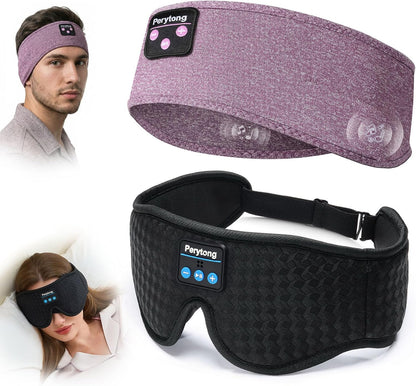 2-Pack Sleep Headphones & 3D Sleep Mask Set, Sleep Headband Headphone & Wireless Eye Mask with Ultra-Thin Speakers for Side Sleepers, Idea for Running, Workout, Insomniac, Travel, Meditation