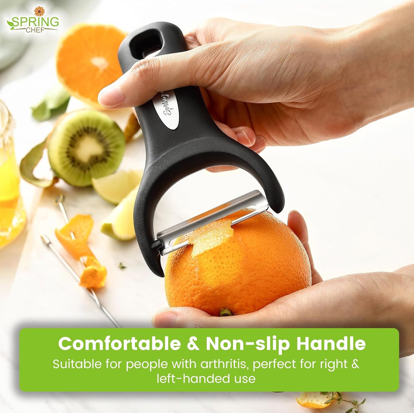 Spring Chef 3pcs Vegetable Peelers for Kitchen, Swivel, Y & Julienne Peeler | Premium Stainless Steel Potato Peelers with Soft Grip Handles, Ultra Sharp Blades for Fruits, Veggies, Apples, Carrots