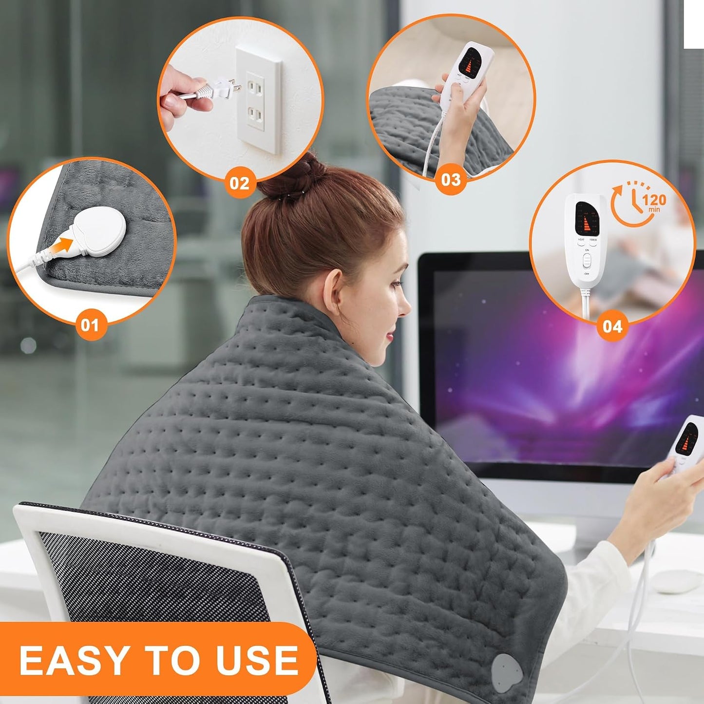 Heating Pad,Heated Blanket,Heating Pad for Back Neck,Grey,24x12 Inch | Electric Heating Pad,Dry/Moist Heat Heating Pads,Heating Pads for Shoulder,Abdomen,Heat Pad for Women Men,Birthday Gift