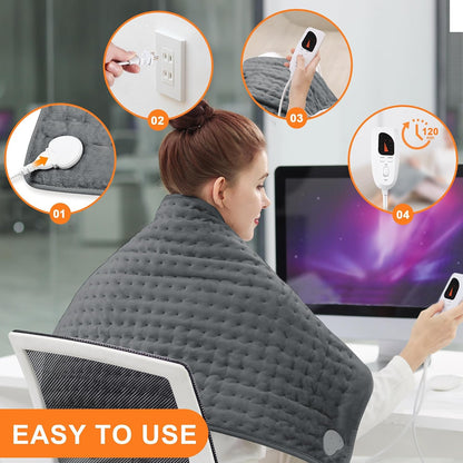 Heating Pad,Heated Blanket,Heating Pad for Back Neck,Grey,24x12 Inch | Electric Heating Pad,Dry/Moist Heat Heating Pads,Heating Pads for Shoulder,Abdomen,Heat Pad for Women Men,Birthday Gift