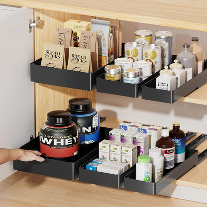Delamu 3 Pack Pull Out Cabinet Organizer, 15.7"Deep Pull Out Drawers for Cabinets, Slide Out Drawers for Kitchen Cabinets, Bathroom Cabinet Organizer, Pantry (White)