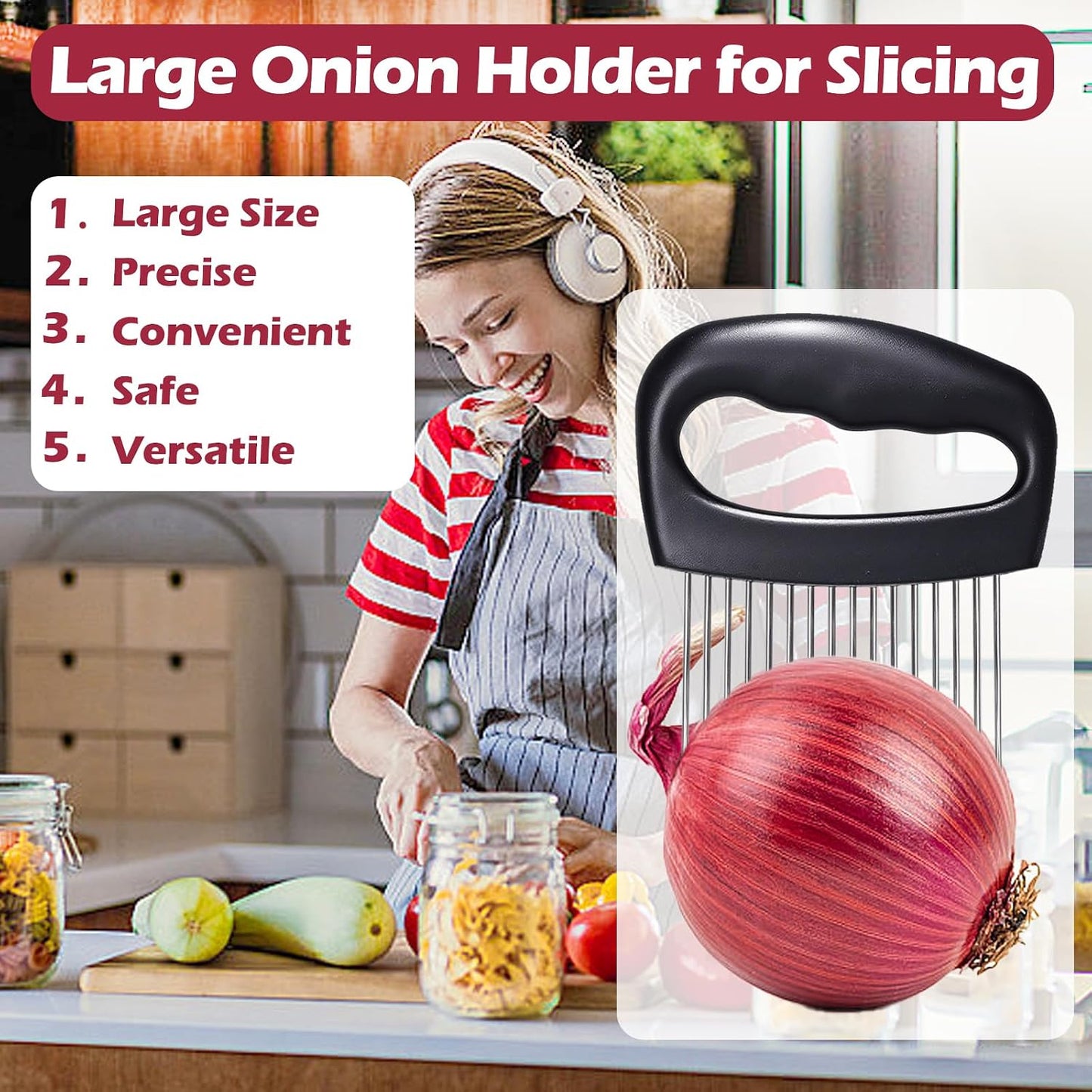 JAYVAR Extra-Large Onion Holder for Slicing, 304 Stainless Steel | 14 Long Needles, Onions Cutter Vegetable Chopper, Tomato Cutter Slicer, Kitchen Gadgets for Evenly Slicing