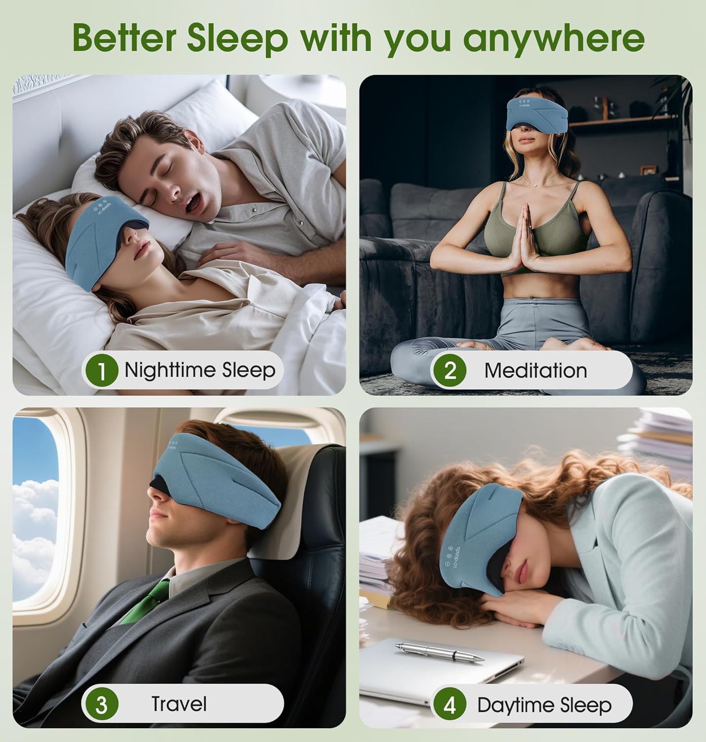 Sleep Mask with Headphones Bluetooth 5.4, LC-dolida Wireless Music Eye Mask for Sleeping Headphones with Soft Bamboo Cotton Cooling Breathable,Ultra-Thin Stereo Speaker for Side Sleepers-Khaki