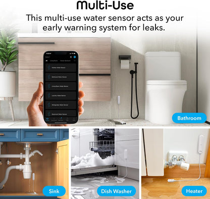 Geeni Smart Water Alarm Leak Detector, Siren Alert, 80dB, Battery Wi-Fi | App alerts for kitchen, bathroom, basement flood, Wi-Fi moisture sensor, Alexa & Google Home