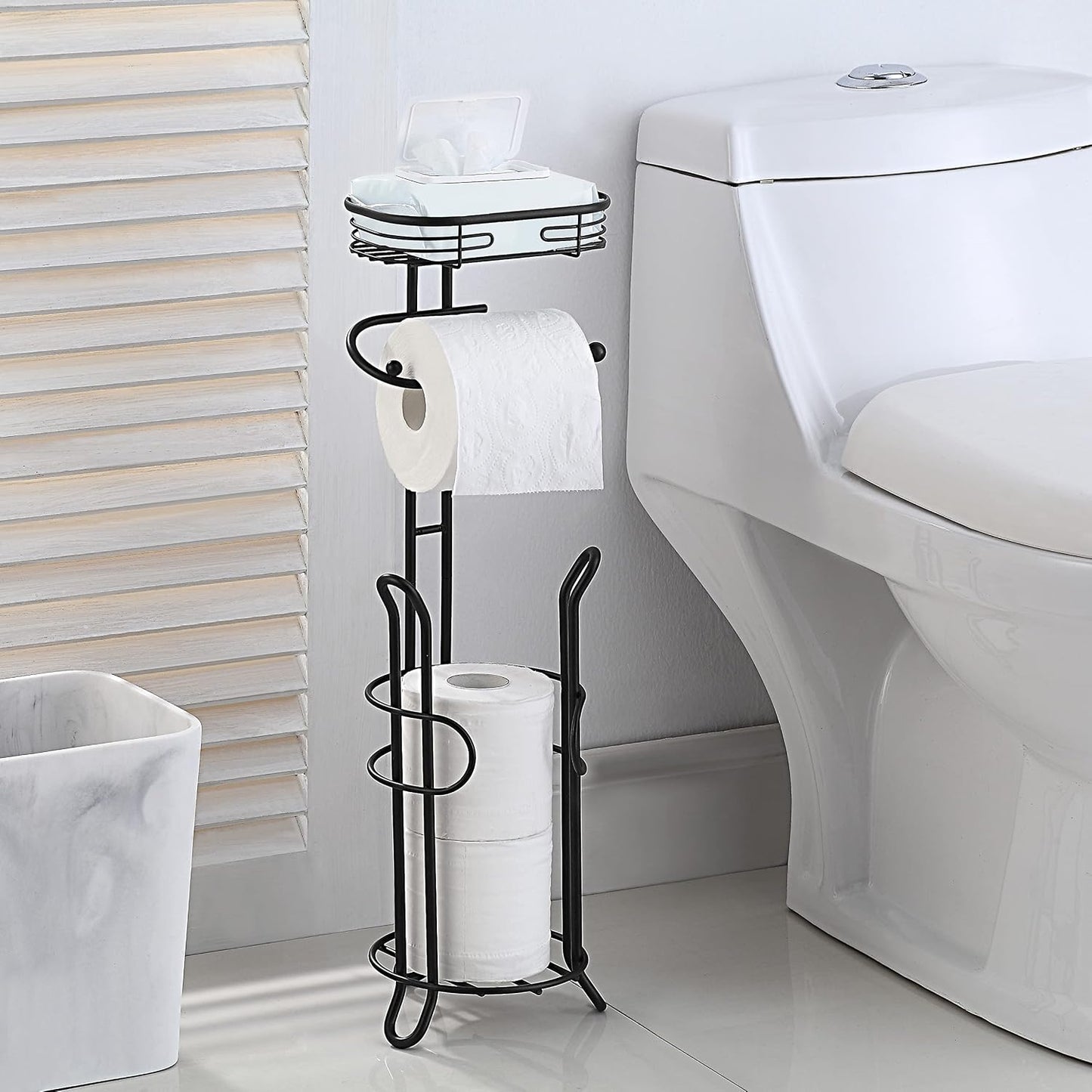 SunnyPoint Bathroom Heavyweight Toilet Tissue Paper Roll Storage Holder Stand with Reserve and Shelve, The Reserve Area Has Enough Space to Store Mega Rolls. (Chrome)