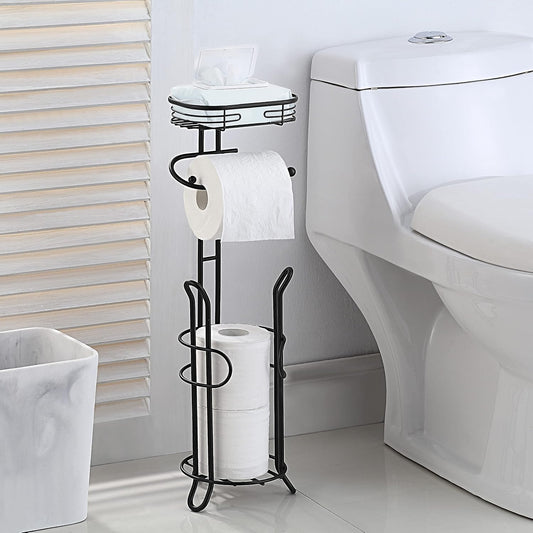 SunnyPoint Bathroom Heavyweight Toilet Tissue Paper Roll Storage Holder Stand with Reserve and Shelve, The Reserve Area Has Enough Space to Store Mega Rolls. (Chrome)