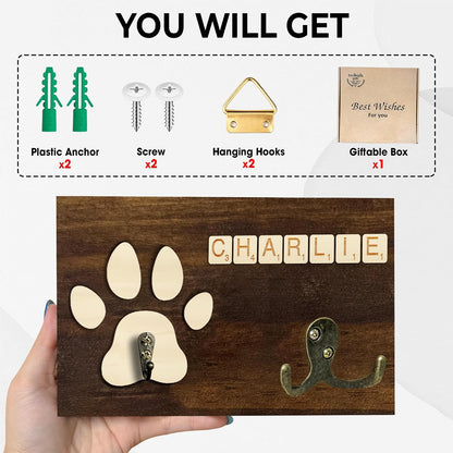 Dog Leash Holder Wall Mount, Pet Harness Hanger with Scrabble Letters, Dog Collar Organizer for Entryway, Memorial Cat Leash Holder for Wall, Pet Loss Gifts, Keepsake, Home Decor PF212-NAT