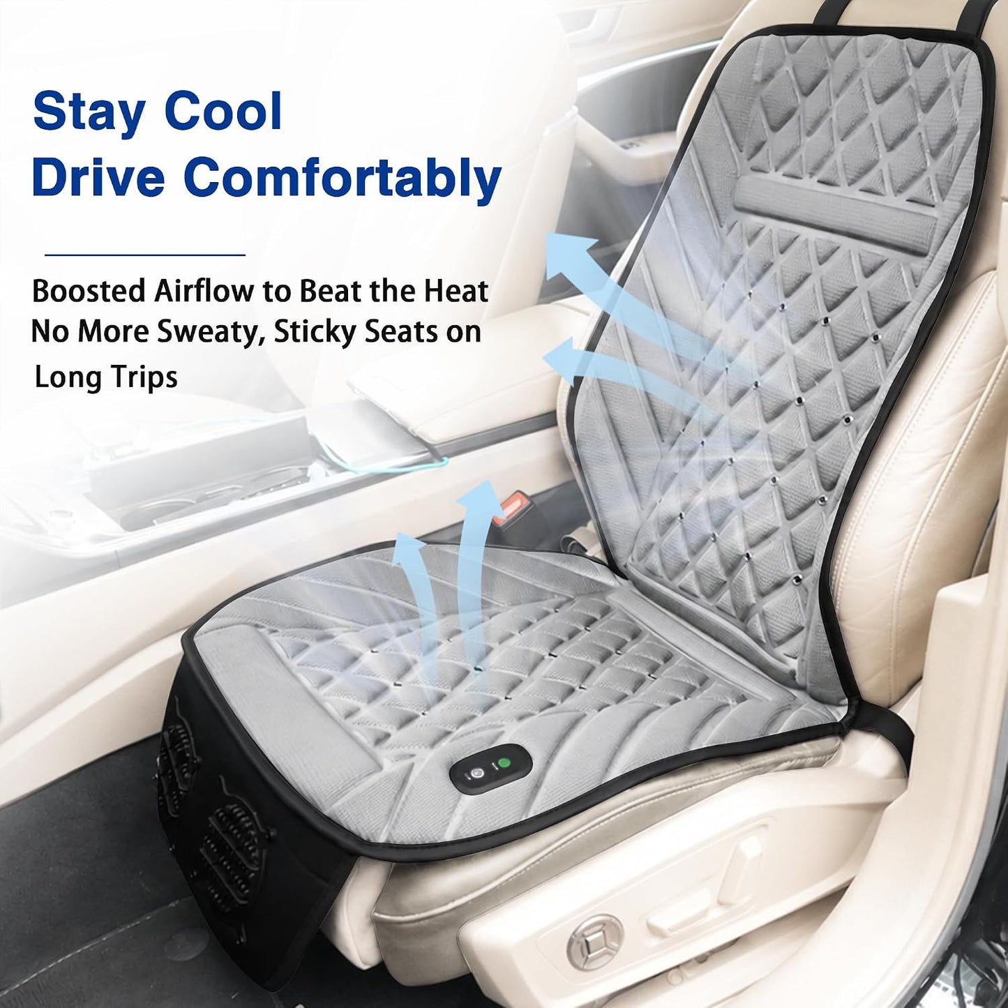 2026 Upgraded Ventilated Seat Cushion, 12V-24V Cooling Car Seat Cover for Front Seat, Cooled Seat Pad for Office Chair Sofa Car SUV Truck Universal Fit, Classic Black