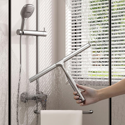 Shower Squeegee for Glass Doors, Stainless Steel Shower Squeegee for Bathroom, Window and Tiles, All-Purpose Squeegee with Adhesive Hook-10”, Chrome